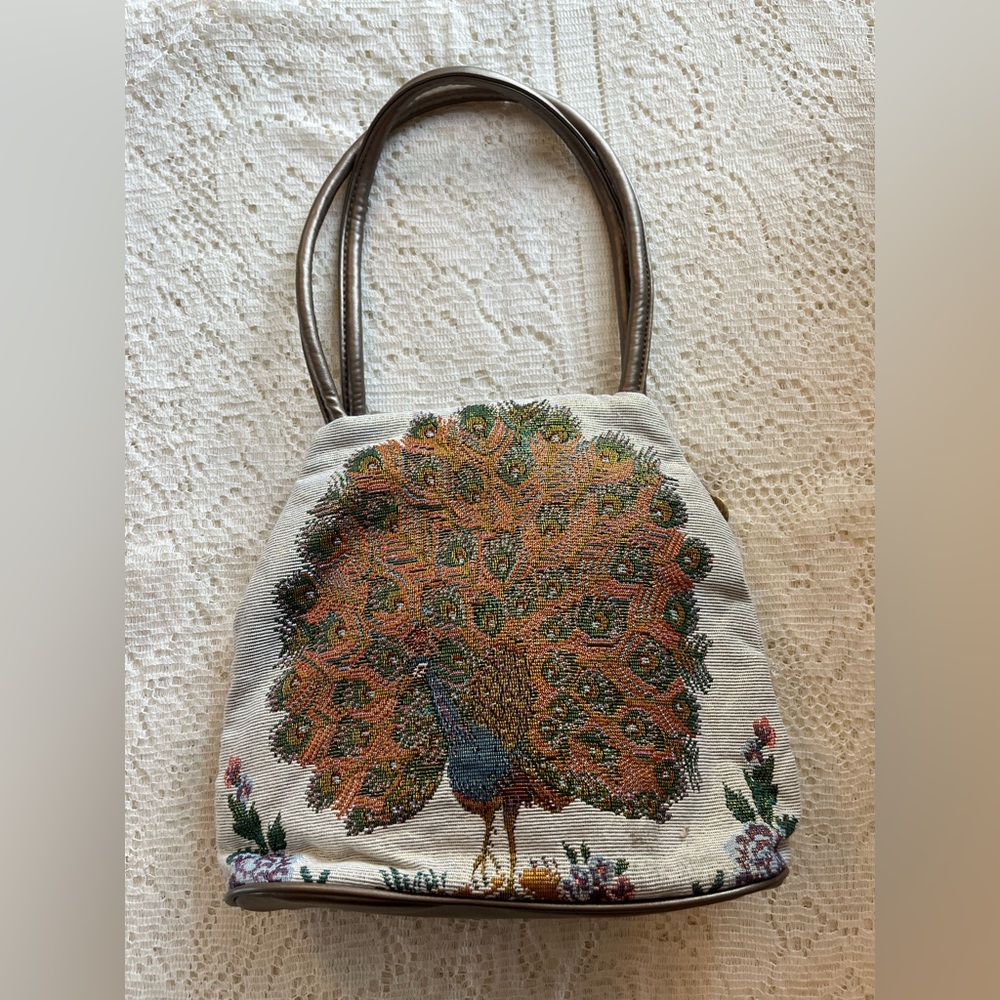 Vintage Needlepoint Peacock Purse
